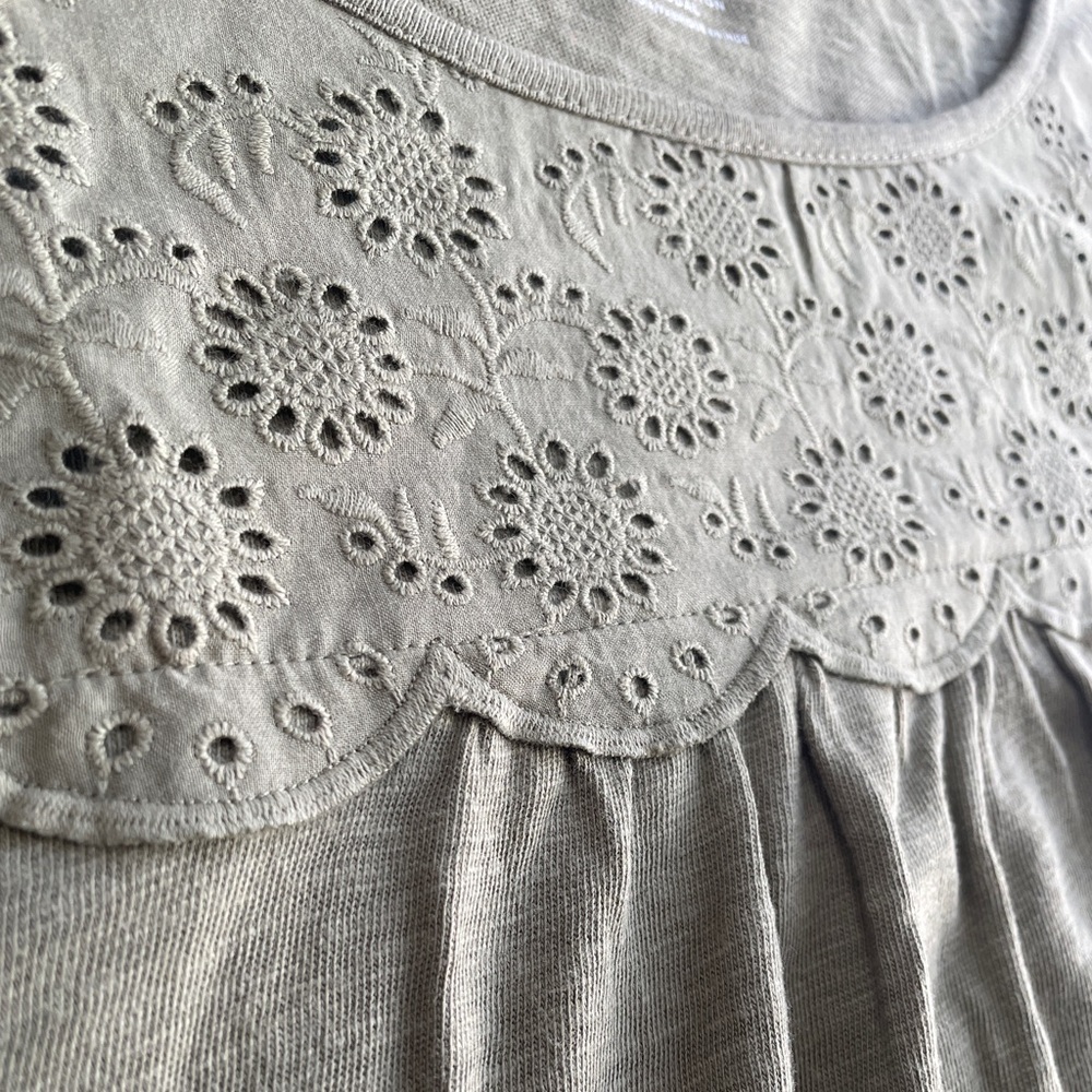 Talbots Moss Green Eyelet Lace Scoop Neck Short Sleeve Tee Top Size XL Petite - Picture 3 of 8